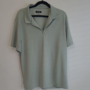 Alfani Shirt Men's  XXL Sage Green Short Sleeve Polo Solid 1/4 -Zip
